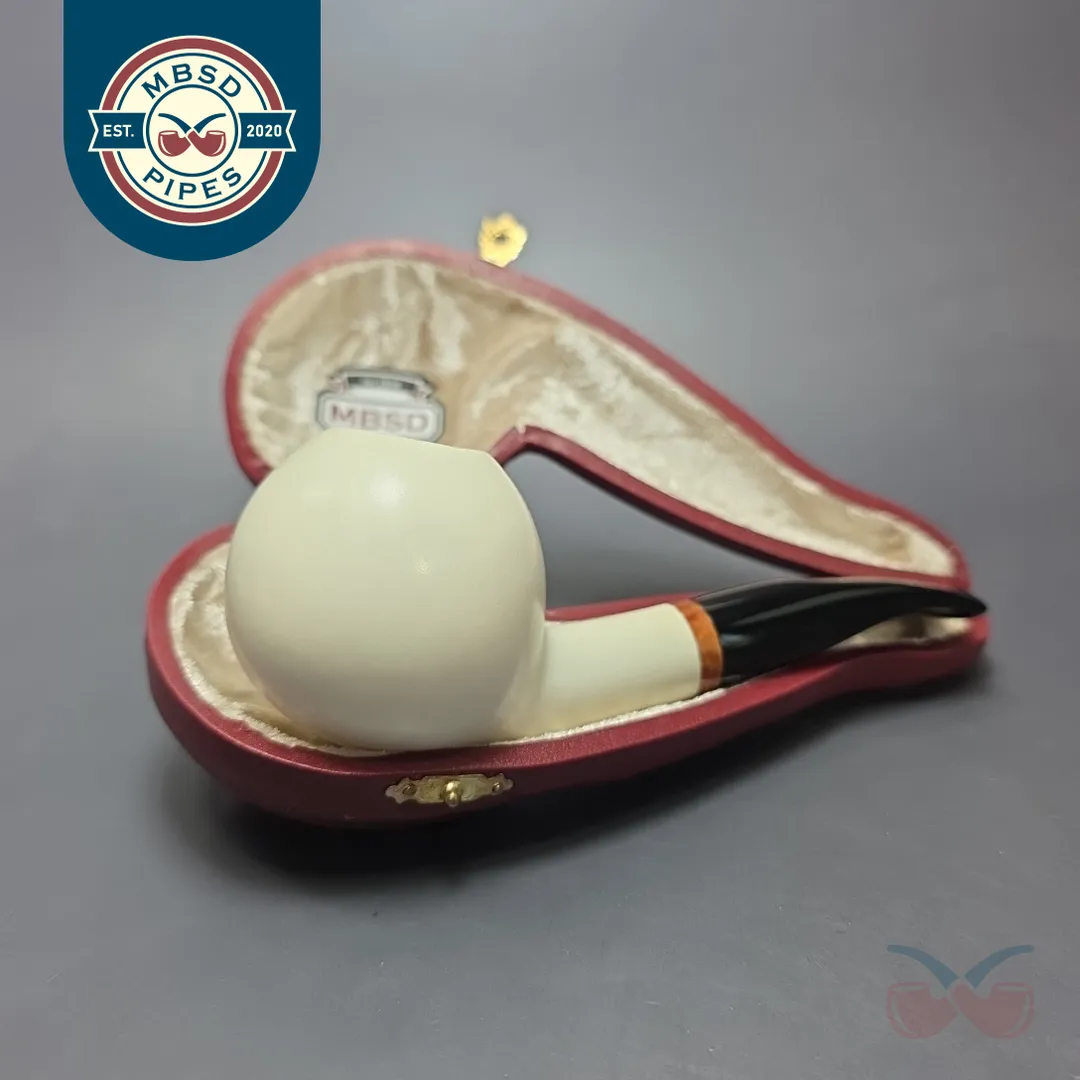 MBSD Meerschaum Deluxe Smooth Brandy Block Meerschaum Pipe, Briar-Mortise, New
