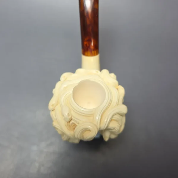 Mehmet Bassav Medusa Carved Estate Block Meerschaum Pipe, Unsmoked - Image 4