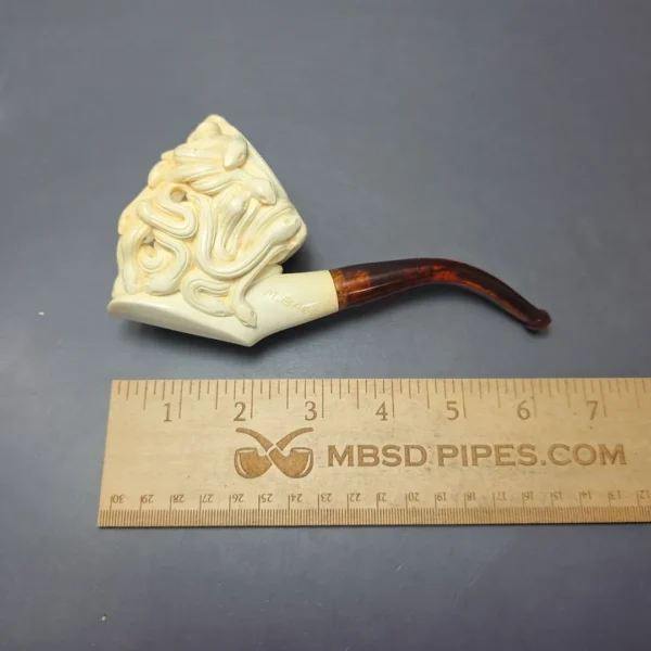 Mehmet Bassav Medusa Carved Estate Block Meerschaum Pipe, Unsmoked - Image 6