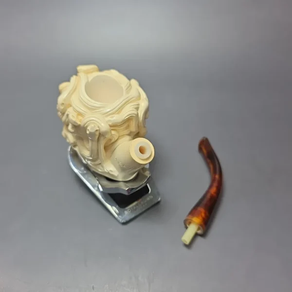 Mehmet Bassav Medusa Carved Estate Block Meerschaum Pipe, Unsmoked - Image 3