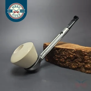 Falcon Chrome Dental w/ MBSD Meerschaum Rhodesian Block Meerschaum Bowl Pipe, New