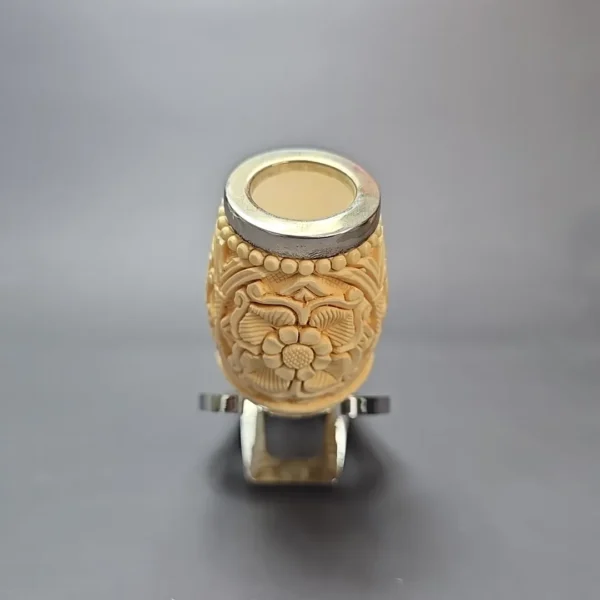 MBSD Meerschaum Double Silver Floral Devil Anse Reverse Calabash Block Meerschaum Pipe, New - Image 4