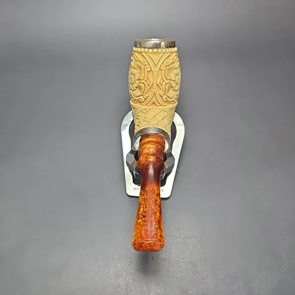 MBSD Meerschaum Double Silver Floral Devil Anse Reverse Calabash Block Meerschaum Pipe, New - Image 6