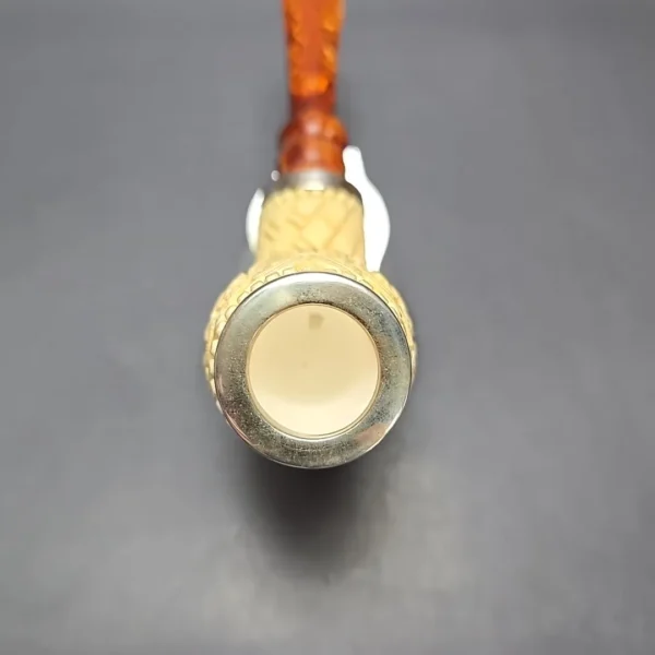 MBSD Meerschaum Double Silver Floral Devil Anse Reverse Calabash Block Meerschaum Pipe, New - Image 7