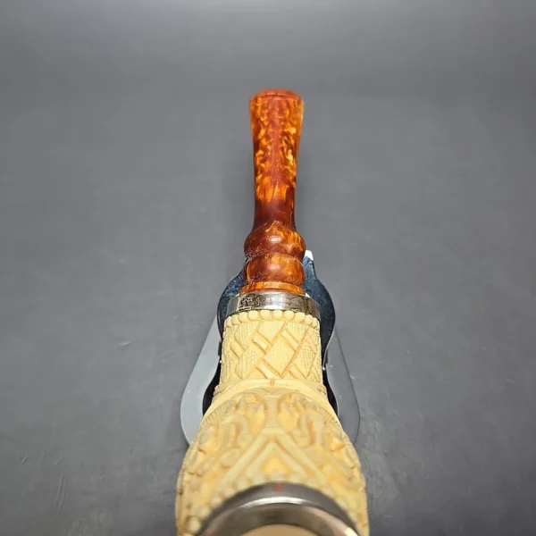 MBSD Meerschaum Double Silver Floral Devil Anse Reverse Calabash Block Meerschaum Pipe, New - Image 8