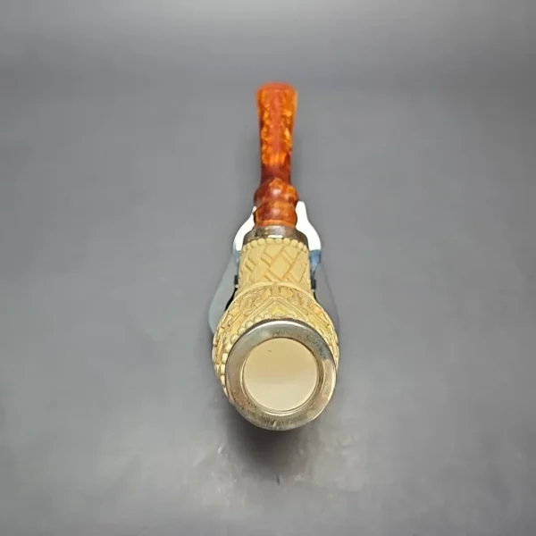 MBSD Meerschaum Double Silver Floral Devil Anse Reverse Calabash Block Meerschaum Pipe, New - Image 9