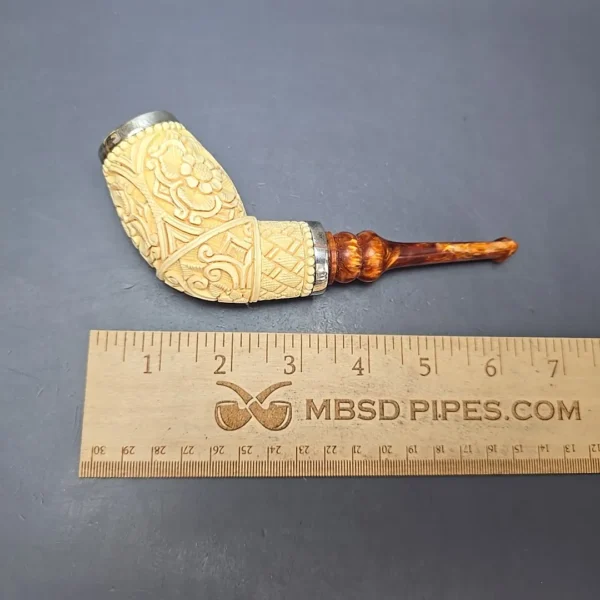 MBSD Meerschaum Double Silver Floral Devil Anse Reverse Calabash Block Meerschaum Pipe, New - Image 10