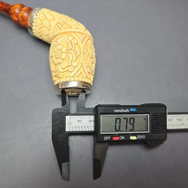 MBSD Meerschaum Double Silver Floral Devil Anse Reverse Calabash Block Meerschaum Pipe, New - Image 11