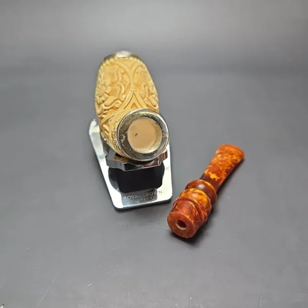 MBSD Meerschaum Double Silver Floral Devil Anse Reverse Calabash Block Meerschaum Pipe, New - Image 12