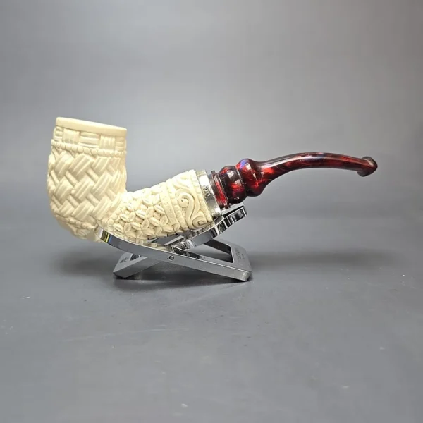 MBSD Meerschaum Silver Guilloche Bent Billiard Reverse Calabash Block Meerschaum Pipe, New - Image 13
