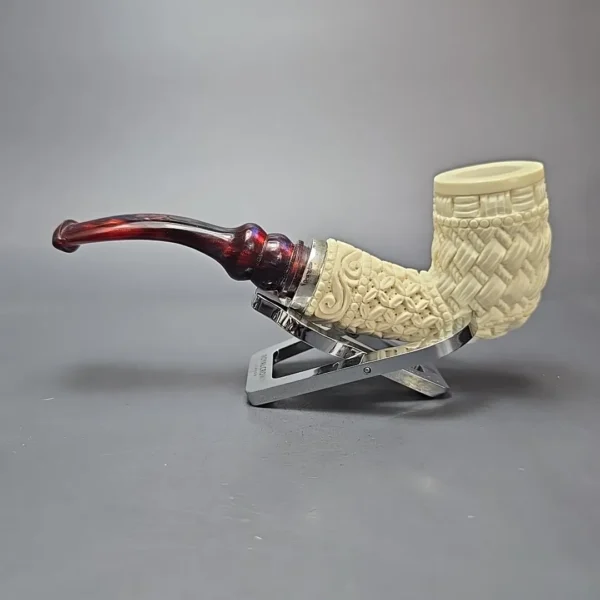 MBSD Meerschaum Silver Guilloche Bent Billiard Reverse Calabash Block Meerschaum Pipe, New - Image 12