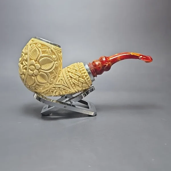 MBSD Meerschaum Double Silver Floral Brandy Reverse Calabash Block Meerschaum Pipe, New - Image 3