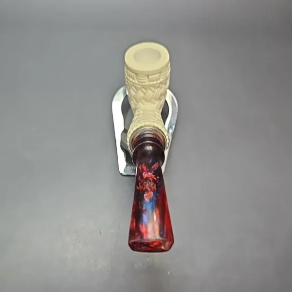 MBSD Meerschaum Silver Guilloche Bent Billiard Reverse Calabash Block Meerschaum Pipe, New - Image 10