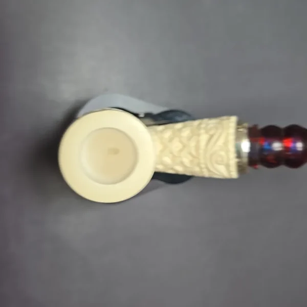 MBSD Meerschaum Silver Guilloche Bent Billiard Reverse Calabash Block Meerschaum Pipe, New - Image 11