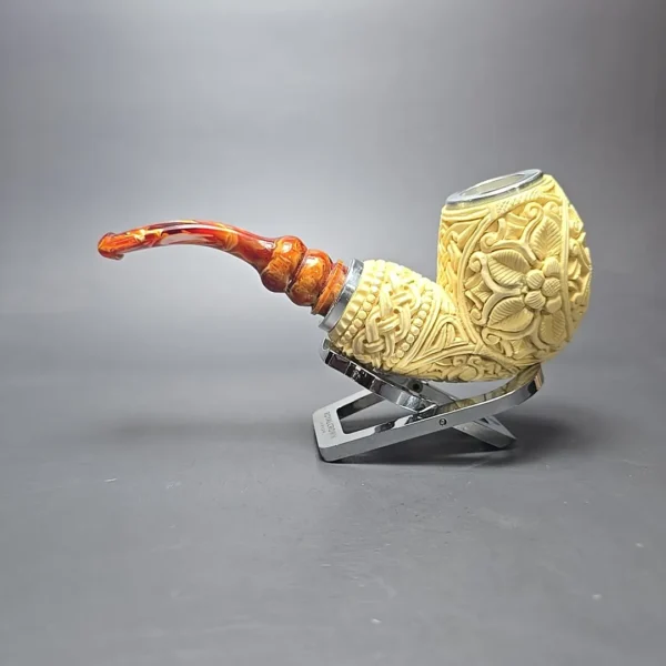 MBSD Meerschaum Double Silver Floral Brandy Reverse Calabash Block Meerschaum Pipe, New - Image 5