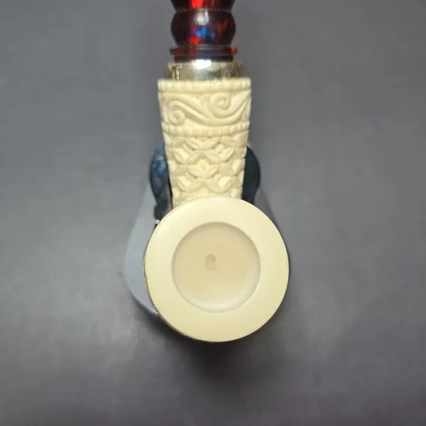 MBSD Meerschaum Silver Guilloche Bent Billiard Reverse Calabash Block Meerschaum Pipe, New - Image 8