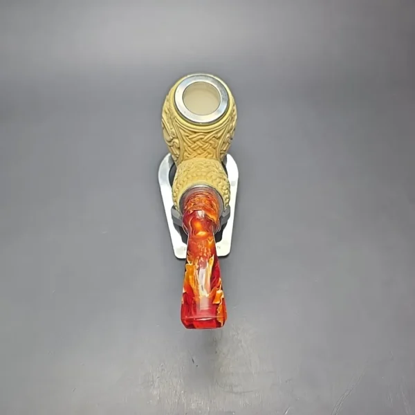 MBSD Meerschaum Double Silver Floral Brandy Reverse Calabash Block Meerschaum Pipe, New - Image 6