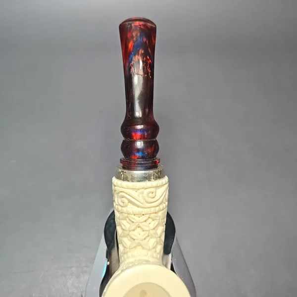 MBSD Meerschaum Silver Guilloche Bent Billiard Reverse Calabash Block Meerschaum Pipe, New - Image 9