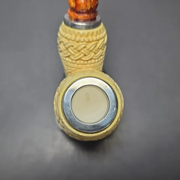 MBSD Meerschaum Double Silver Floral Brandy Reverse Calabash Block Meerschaum Pipe, New - Image 7