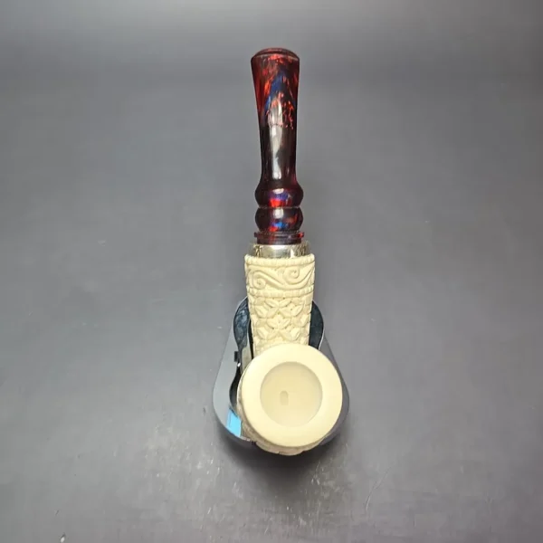 MBSD Meerschaum Silver Guilloche Bent Billiard Reverse Calabash Block Meerschaum Pipe, New - Image 3