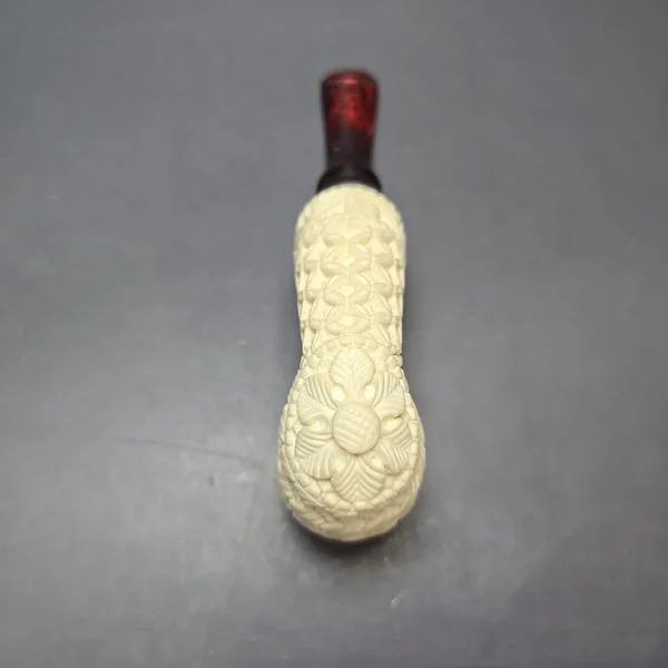MBSD Meerschaum Silver Guilloche Bent Billiard Reverse Calabash Block Meerschaum Pipe, New - Image 4