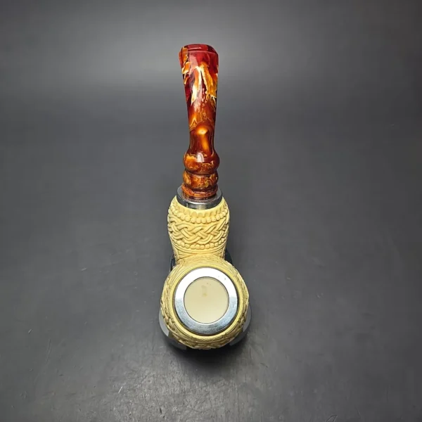 MBSD Meerschaum Double Silver Floral Brandy Reverse Calabash Block Meerschaum Pipe, New - Image 9