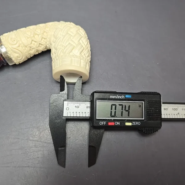 MBSD Meerschaum Silver Guilloche Bent Billiard Reverse Calabash Block Meerschaum Pipe, New - Image 6