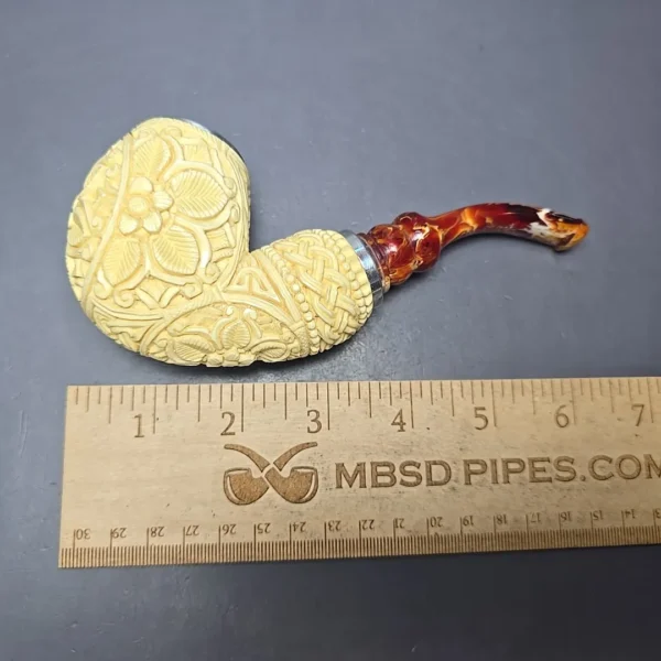 MBSD Meerschaum Double Silver Floral Brandy Reverse Calabash Block Meerschaum Pipe, New - Image 11