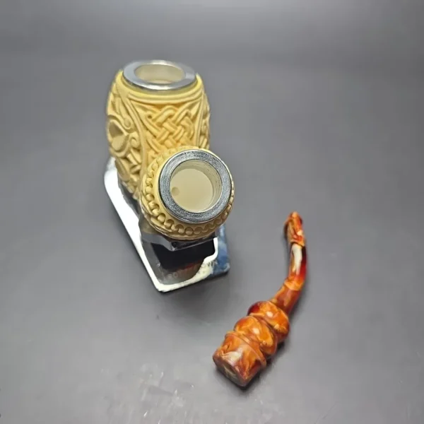 MBSD Meerschaum Double Silver Floral Brandy Reverse Calabash Block Meerschaum Pipe, New - Image 13