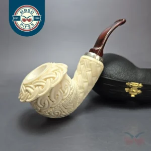 MBSD Meerschaum Silver Guilloche Calabash Reverse Calabash Block Meerschaum Pipe, New