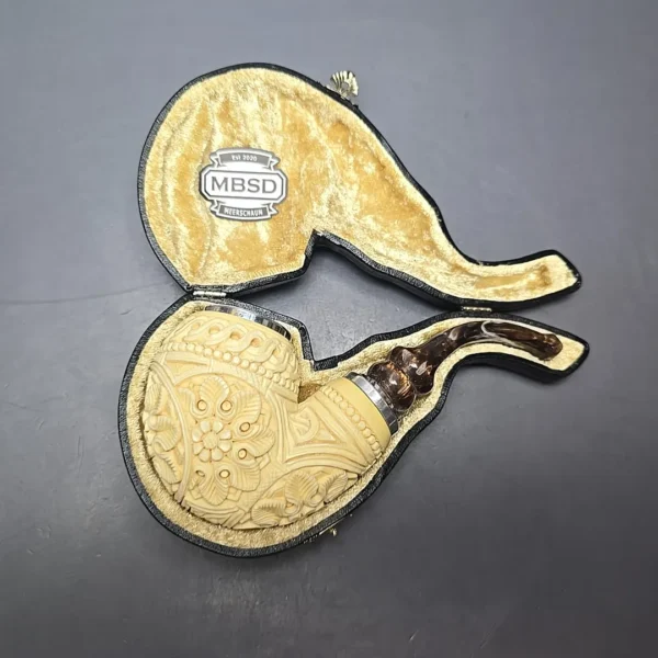 MBSD Meerschaum Double Silver Floral Egg Reverse Calabash Block Meerschaum Pipe, New - Image 12