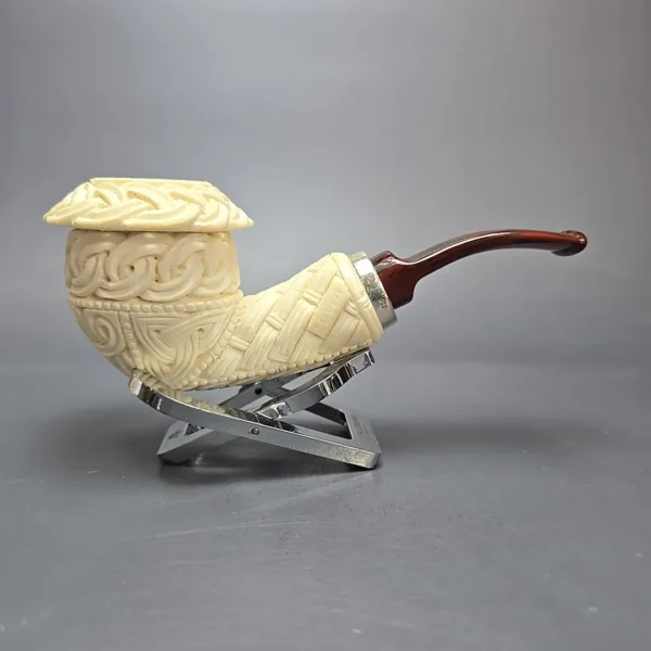 MBSD Meerschaum Silver Guilloche Calabash Reverse Calabash Block Meerschaum Pipe, New - Image 3