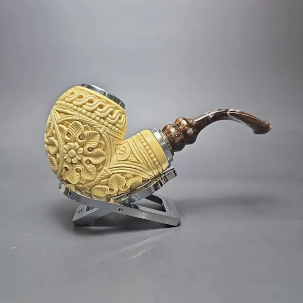 MBSD Meerschaum Double Silver Floral Egg Reverse Calabash Block Meerschaum Pipe, New - Image 13