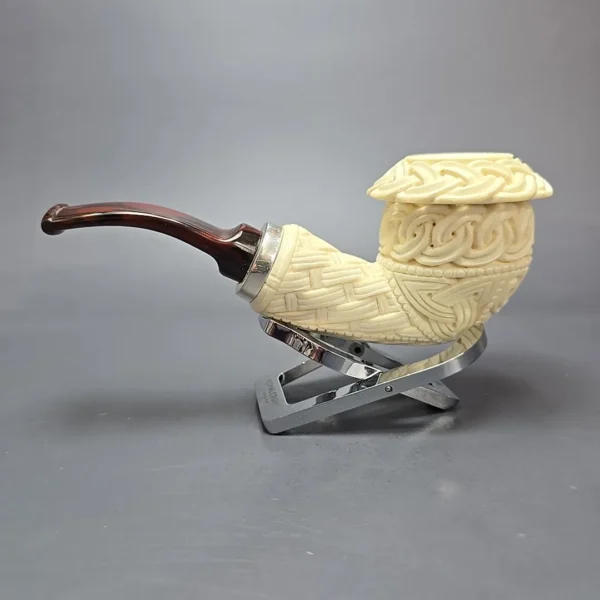 MBSD Meerschaum Silver Guilloche Calabash Reverse Calabash Block Meerschaum Pipe, New - Image 5
