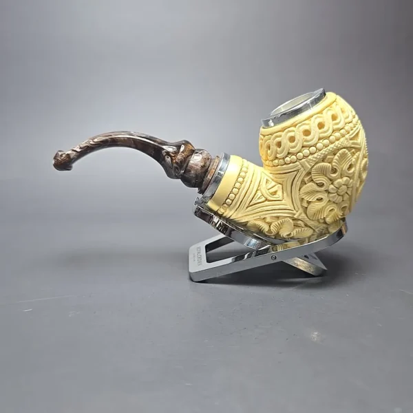 MBSD Meerschaum Double Silver Floral Egg Reverse Calabash Block Meerschaum Pipe, New - Image 9