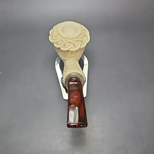 MBSD Meerschaum Silver Guilloche Calabash Reverse Calabash Block Meerschaum Pipe, New - Image 6