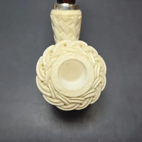 MBSD Meerschaum Silver Guilloche Calabash Reverse Calabash Block Meerschaum Pipe, New - Image 7