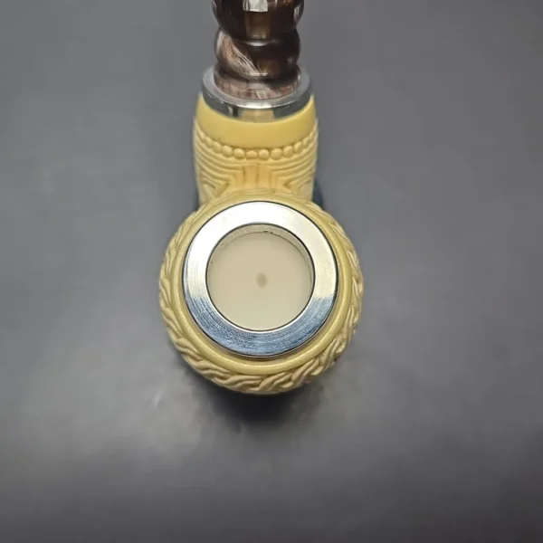 MBSD Meerschaum Double Silver Floral Egg Reverse Calabash Block Meerschaum Pipe, New - Image 11