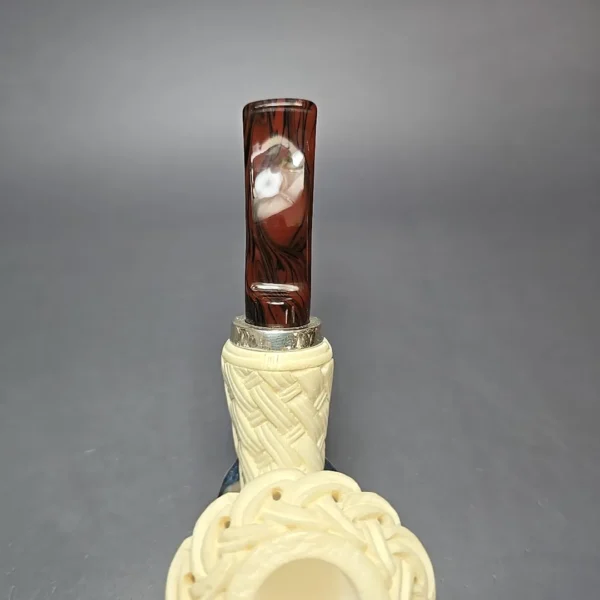 MBSD Meerschaum Silver Guilloche Calabash Reverse Calabash Block Meerschaum Pipe, New - Image 8