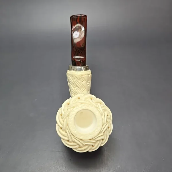 MBSD Meerschaum Silver Guilloche Calabash Reverse Calabash Block Meerschaum Pipe, New - Image 9
