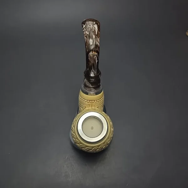 MBSD Meerschaum Double Silver Floral Egg Reverse Calabash Block Meerschaum Pipe, New - Image 5