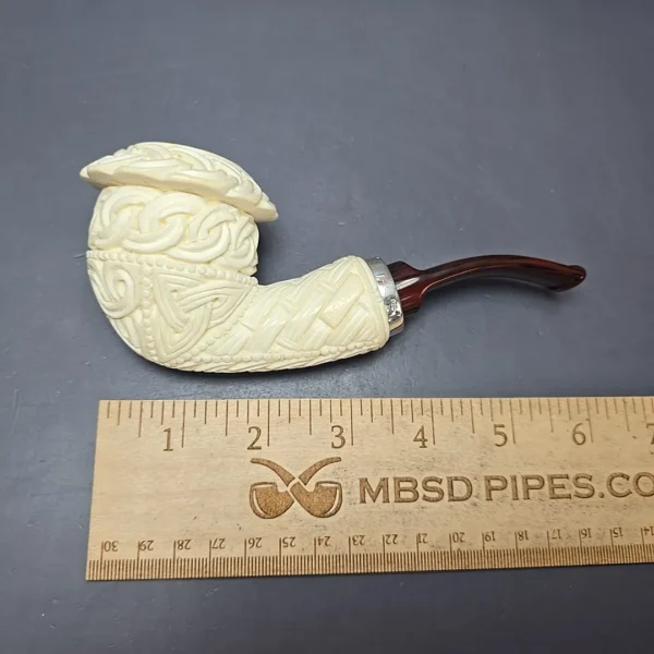 MBSD Meerschaum Silver Guilloche Calabash Reverse Calabash Block Meerschaum Pipe, New - Image 11