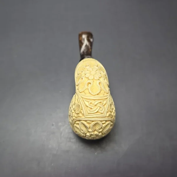 MBSD Meerschaum Double Silver Floral Egg Reverse Calabash Block Meerschaum Pipe, New - Image 6