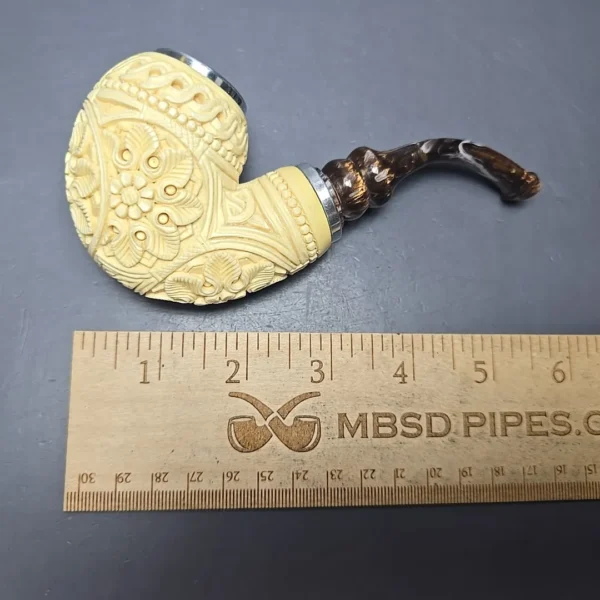 MBSD Meerschaum Double Silver Floral Egg Reverse Calabash Block Meerschaum Pipe, New - Image 7
