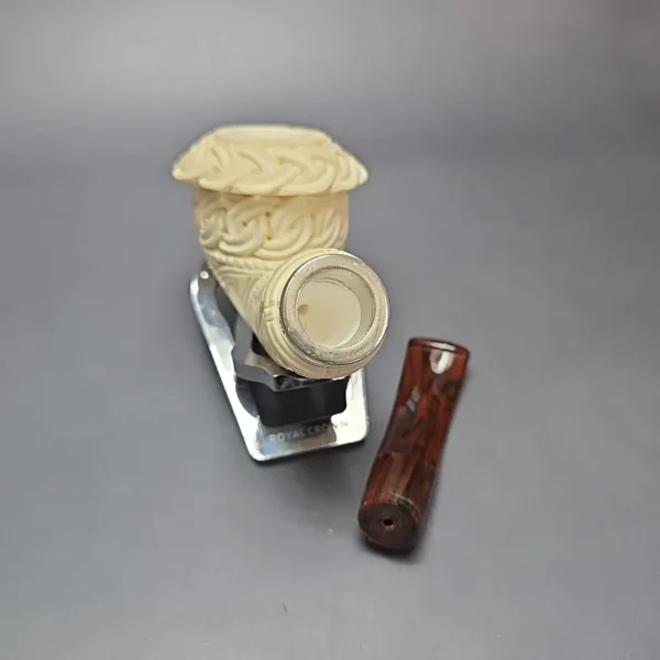 MBSD Meerschaum Silver Guilloche Calabash Reverse Calabash Block Meerschaum Pipe, New - Image 13