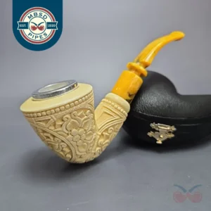 MBSD Meerschaum Silver Cap Floral Dublin Block Meerschaum Pipe, New