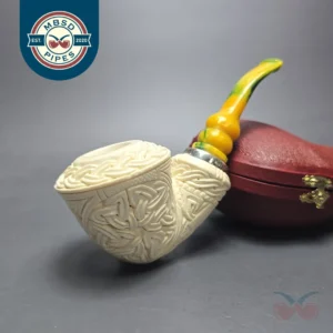 MBSD Meerschaum Silver Guilloche Dublin Reverse Calabash Block Meerschaum Pipe, New