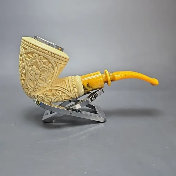 MBSD Meerschaum Silver Cap Floral Dublin Block Meerschaum Pipe, New - Image 3