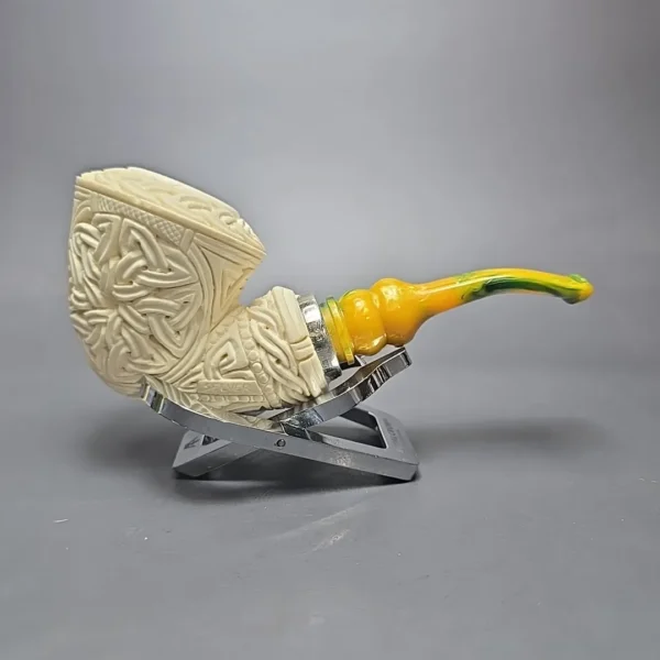 MBSD Meerschaum Silver Guilloche Dublin Reverse Calabash Block Meerschaum Pipe, New - Image 3
