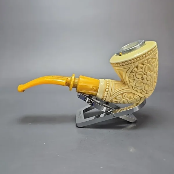 MBSD Meerschaum Silver Cap Floral Dublin Block Meerschaum Pipe, New - Image 5